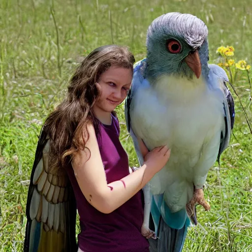 Image similar to A fallen harpy learning to live with her adoptive human family