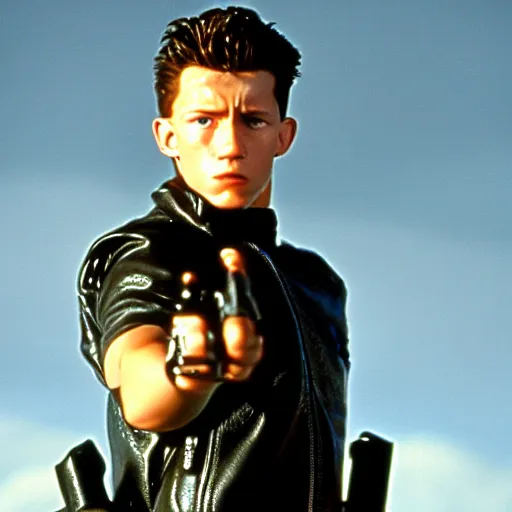 Image similar to tom holland in terminator 2,