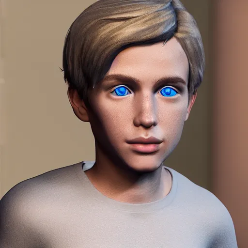 Image similar to full body unreal engine 5 render of a blonde boy with a highly detailed face