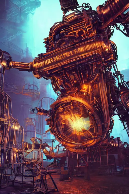 Image similar to a movie poster, movie is tripmachine, realistic digital art, 3 d render of a huge futuristic steampunk generator inside a steampunk machinery, 8 k, fluorescent colors, halluzinogenic, multicolored, exaggerated detailed, unreal engine