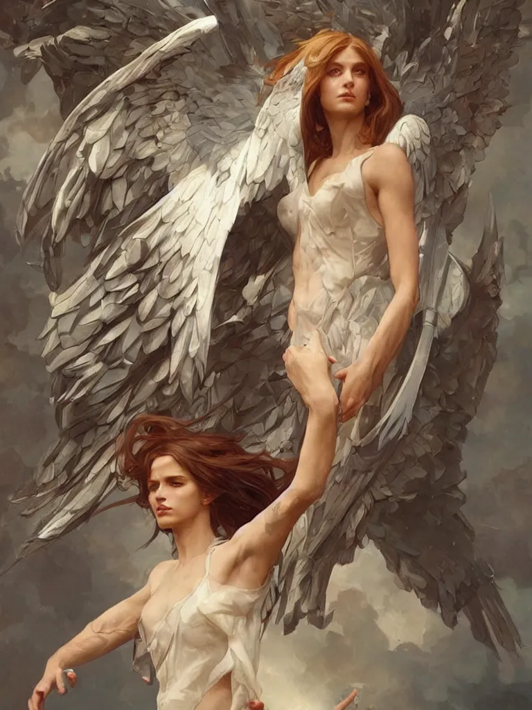 Prompt: archangel!!!!!!! angel!!!! Michael!!!!!!, warrior, Neoclassicism style, hazy, character design, portrait, art by Artgerm and Greg Rutkowski and Alphonse Mucha