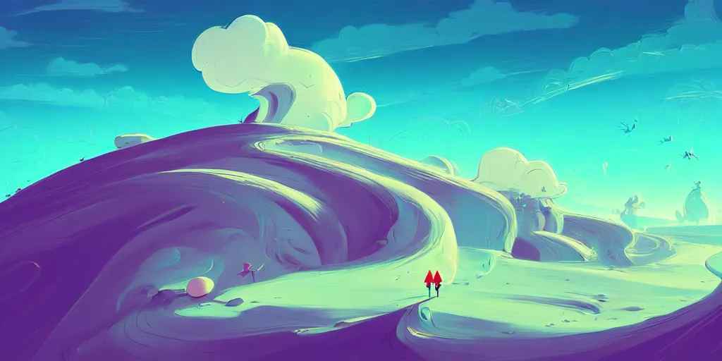 Image similar to curved perspective digital art of a beach with curvy clouds near a high cliff by anton fadeev from nightmare before christmas