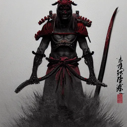 Prompt: photorealistic demonic samurai in the style of michael whelan and gustave dore. hyperdetailed photorealism by greg rutkowski. 1 0 8 megapixels, 3 d finalrender, cinematic lighting