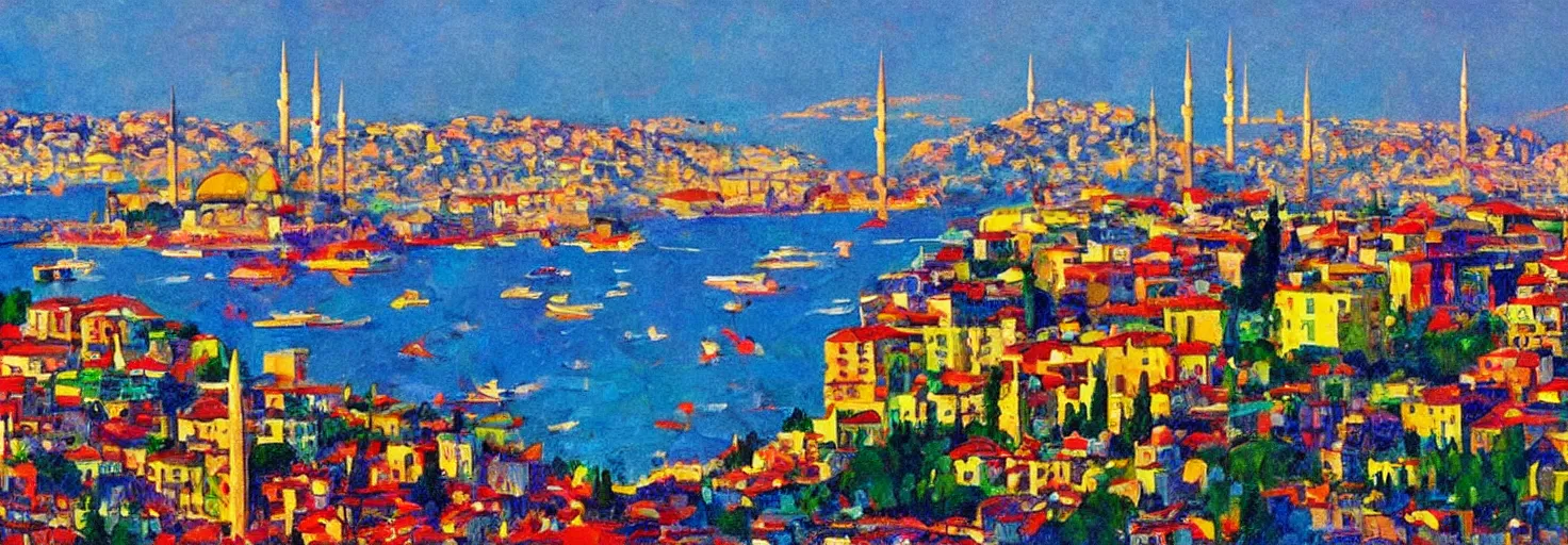 Image similar to Istanbul with a view on Bosporus in the style of Kandinsky