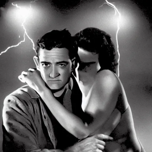 Prompt: river of lightning, twilight, full moon, william wyler, howard hawks