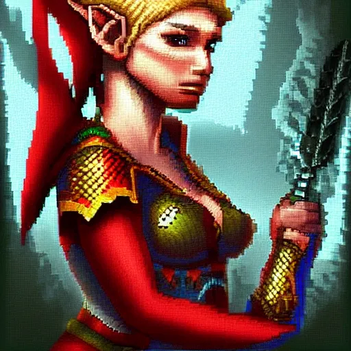 Prompt: pixel art elf female warrior portrait