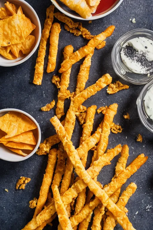 food photography of frog on cheese sticks with dorito Stable