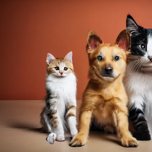 Image similar to dog and kitten hybrid inside a japanese thrift store, cinematic light, warm colours, atmospheric, bokeh, 8 k photography