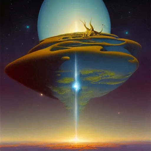 Prompt: the birth of a new star, viewed from the surface of the earth, epic 8 k surrealism, by roger dean and peter mohrbacher