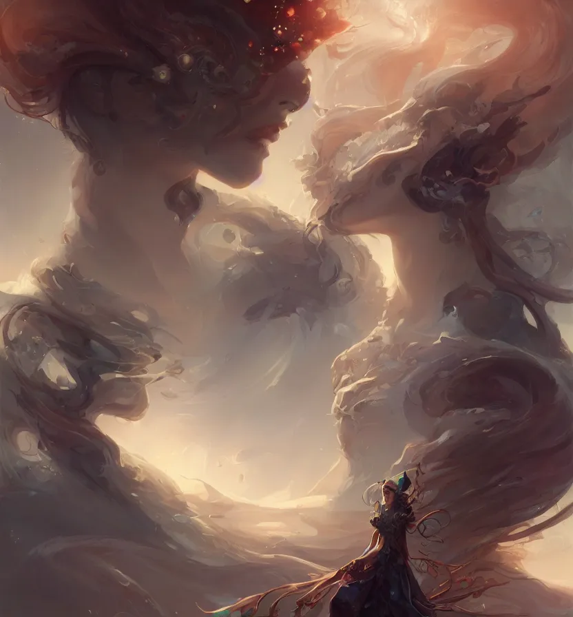 Prompt: a portrait of a beautiful elegant elemental entity, highly detailed, digital painting, concept art, sharp focus, by Peter Mohrbacher, wlop, dan mumford, vivid colors, high contrast,8k resolution, intricate, photorealistic, smooth
