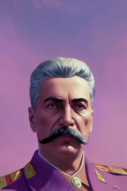 Image similar to joseph stalin luxury clothes in the beach purple sun, pink lighting ultra realistic photorealistic highly detailed high quality, a stunningly, digital painting, artstation, concept art, smooth, sharp focus, illustration, art by artgerm and greg rutkowski and alphonse mucha 8 k