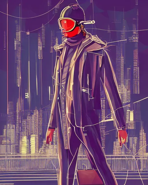 Image similar to cypherpunk fashion illustration, camera face, city street background with high tall buildings, abstract portrait highly detailed, finely detailed