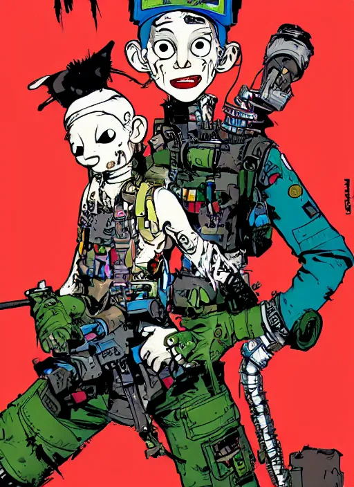 Prompt: tankgirl cover art by jamie hewlett and ashley wood, digital art, neonpunk