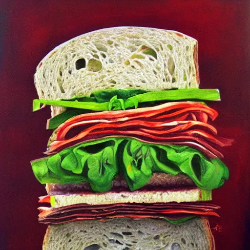 Image similar to a sandwich by h. p. lovecraft, acryl painting, high detail