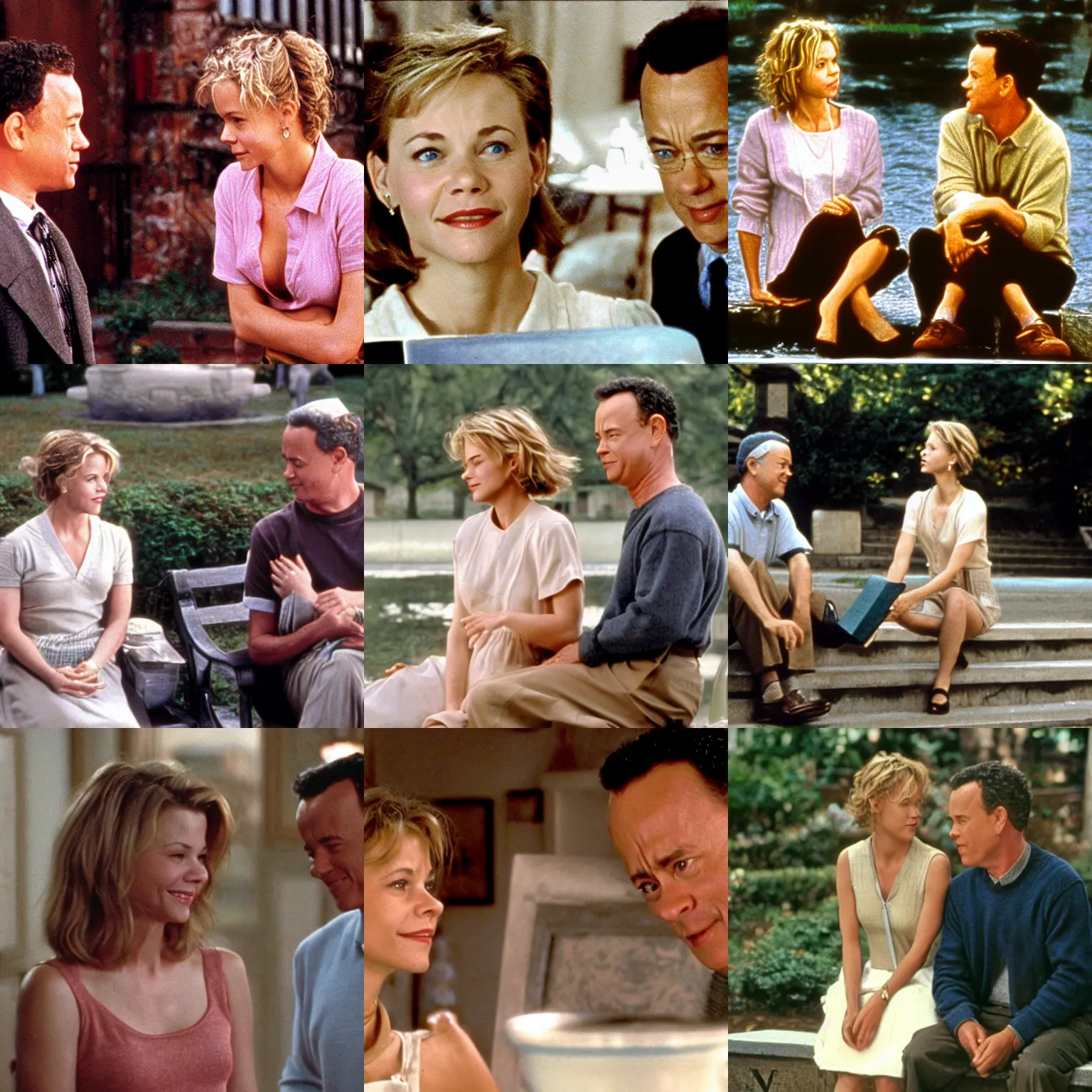 Prompt: Scene from You've got mail with Meg Ryan and Tom Hanks in the style of Leda and the Swan
