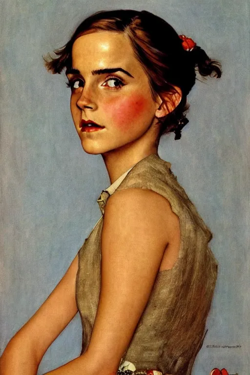 Image similar to Emma Watson portrait by Norman Rockwell