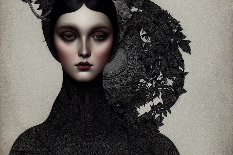 Prompt: a black pattern on a white background, highly detailed, geometric, award winning, by Tom Bagshaw