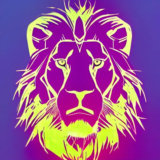 Image similar to A portrait of lion wearing a futuristic helmet in the style of synthwave