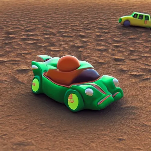 Image similar to turtle driving a car in the desert, highly detailed, realistic