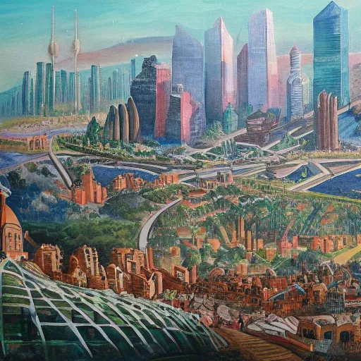 Prompt: a very beautiful painting of a utopian city, detailed