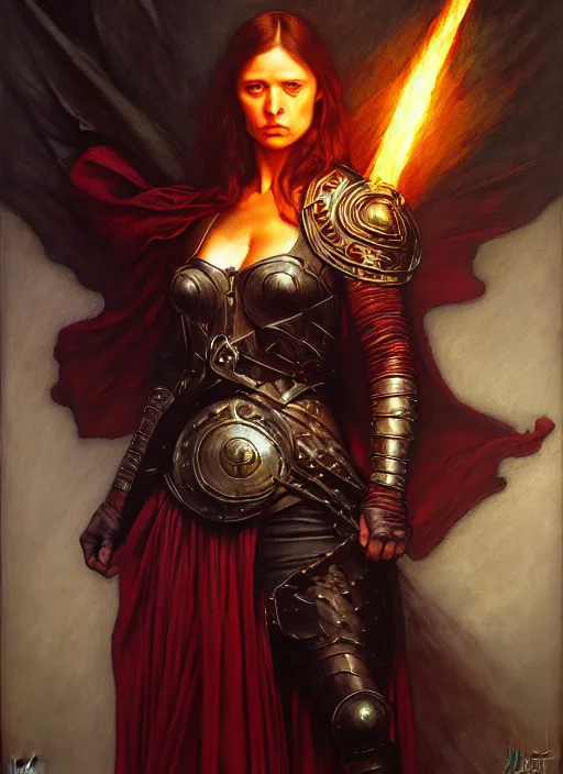 Image similar to i cast firebolt. full body, hyper realistic dnd character art portrait, dark fantasy art, intricate fantasy painting, dramatic lighting, vivid colors, deviantart, artstation, by edgar maxence and caravaggio and michael whelan and delacroix.