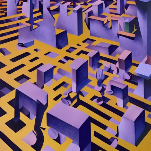 Image similar to cubist painting of ephemeral souls wandering in cemetary shaped like a spiralling maze, cgsociety, masterpiece, art, artwork, oil on canvas