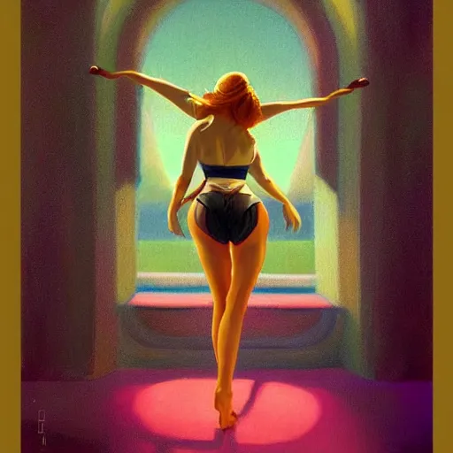 Image similar to A beautiful pole dancing fairie, symmetrical features, cinematic lighting, soft bokeh, fantasy, modern, colourful, highly detailed, digital painting, artstation, deviantart, concept art, sharp focus, illustration, by Edward Hopper and Rene Magritte