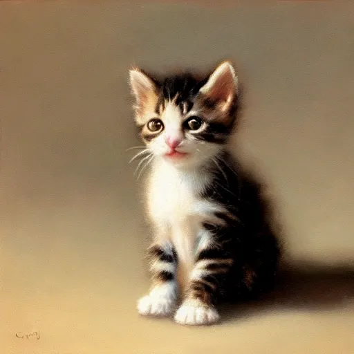 Image similar to an oil painting of a kitten, by craig mullins