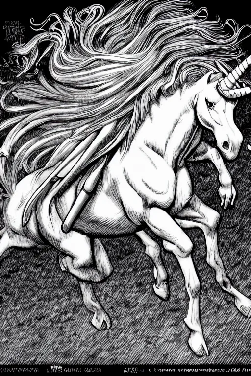 Prompt: unicorn, highly detailed, digital art, sharp focus, trending on art station, kentaro miura manga art style