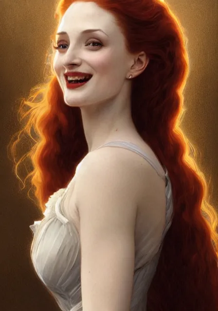 Prompt: sansa angeline jolie gessica chastain victorian vampire teeth, intricate, elegant, highly detailed, digital painting, artstation, concept art, smooth, sharp focus, illustration, art by artgerm and greg rutkowski and alphonse mucha and william - adolphe bouguereau