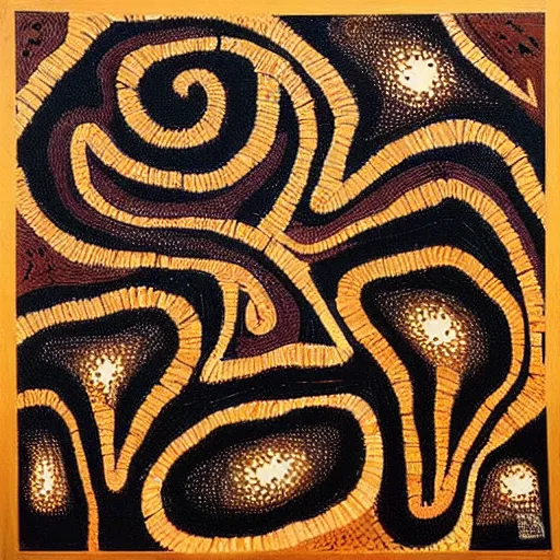 Image similar to earth painted in the style of australian aboriginal art, detailed painting, dot painting, dreamtime, indigenous, ochre papunya tula,