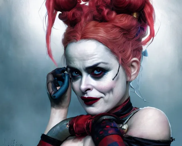 Prompt: highly detailed portrait of helena bonham carter as harley quinn, in injustice 2, stephen bliss, unreal engine, fantasy art by greg rutkowski, loish, rhads, ferdinand knab, makoto shinkai and lois van baarle, ilya kuvshinov, rossdraws, tom bagshaw, global illumination, radiant light, detailed and intricate environment