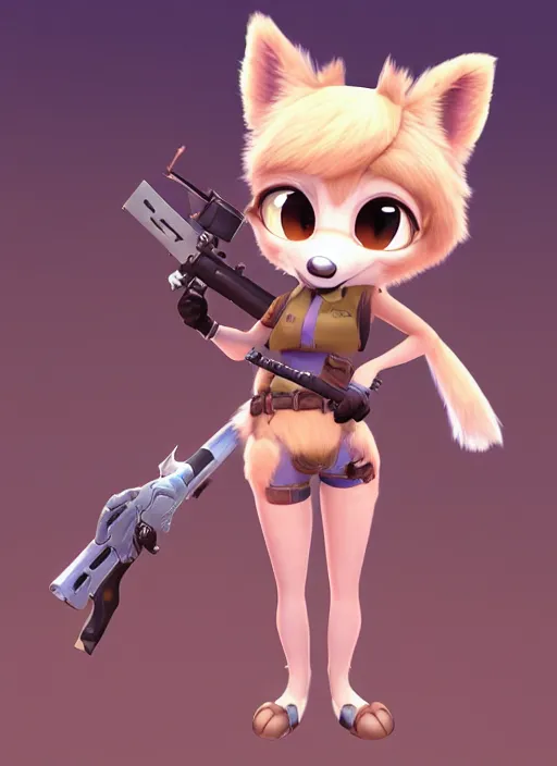 Image similar to female furry mini cute style, character adoptable, highly detailed, rendered, ray - tracing, cgi animated, 3 d demo reel avatar, style of maple story and zootopia, maple story gun girl, fox from league of legends chibi, soft shade, soft lighting