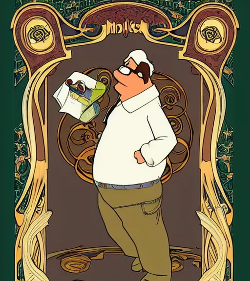 Prompt: art nouveau peter griffin, in the style of alphonse mucha