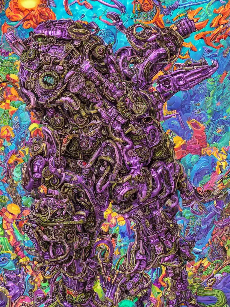 Image similar to hyper-maximalist lowbrow style overdetailed 3d sculpture of a monster by clogtwo and ben ridgway inspired by beastwreckstuff chris dyer and jimbo phillips. Cosmic horror infused retrofuturist style. Hyperdetailed high resolution. Render by binx.ly in discodiffusion. Dreamlike surreal polished render by machine.delusions. Sharp focus.