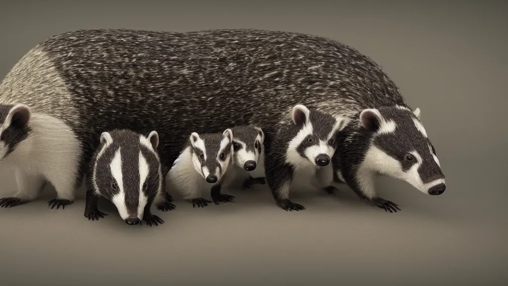 Prompt: Release the psychopathic badgers armed with machine guns, rule of thirds, rendered in octane, rendered in Corona, rendered in vray, rendered in Arnold, insanely detailed, photorealistic, cinematic, global illumination, no grain