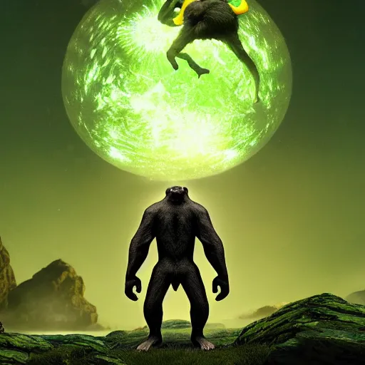 Image similar to God of the apes, green and gold, sci-fi, digital art, octane rendering