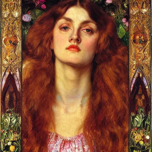 Prompt: definition of beauty, painting by William Holman Hunt, John Everett Millais, Dante Gabriel Rossetti, William Michael Rossetti, James Collinson, Frederic George Stephens and Thomas Woolner