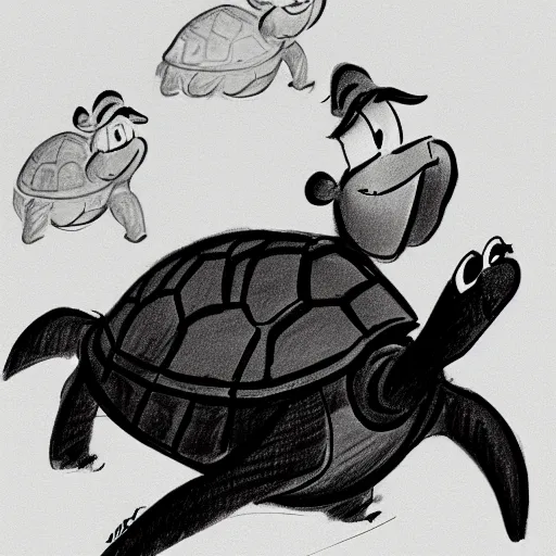 Prompt: milt kahl sketch of a cartoon turtle