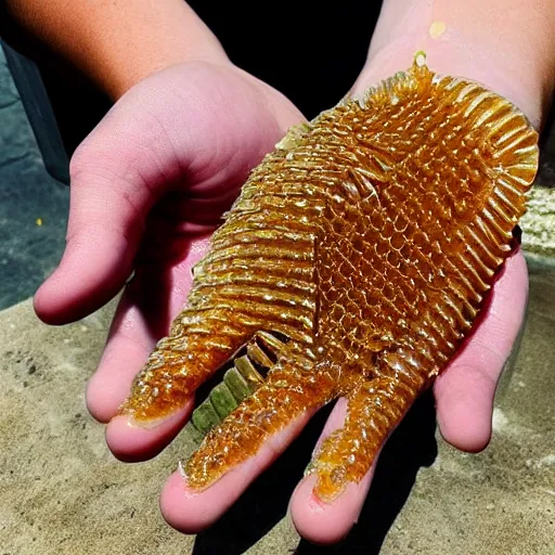 Prompt: palm hand filled with honey comb, hyper detailed