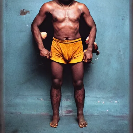 Image similar to color photo, closer up portrait of indian kushti wrestler by richard avedon, realistic, Leica, medium format, cinematic lighting, parallax, high resolution,