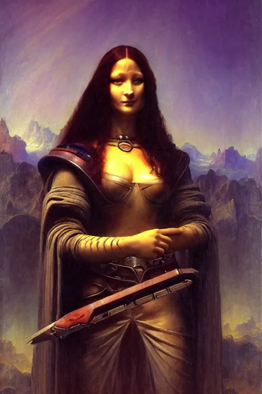 Image similar to character portrait cyberpunk starcraft terran warhammer 4 0 k space marine tech priest warrior princess no not mona lisa, character design, painting by gaston bussiere, katsuya terada, frank frazetta, tom of finland, trending on artstation