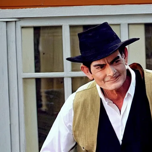 Image similar to charlie sheen in an amish comedy drama