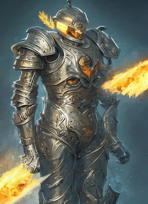 Image similar to a highly detailed illustration of cyber knight with flaming plume, dramatic battle standing pose, intricate mechanical armor, intricate, elegant, highly detailed, centered, digital painting, artstation, concept art, smooth, sharp focus, league of legends concept art, WLOP
