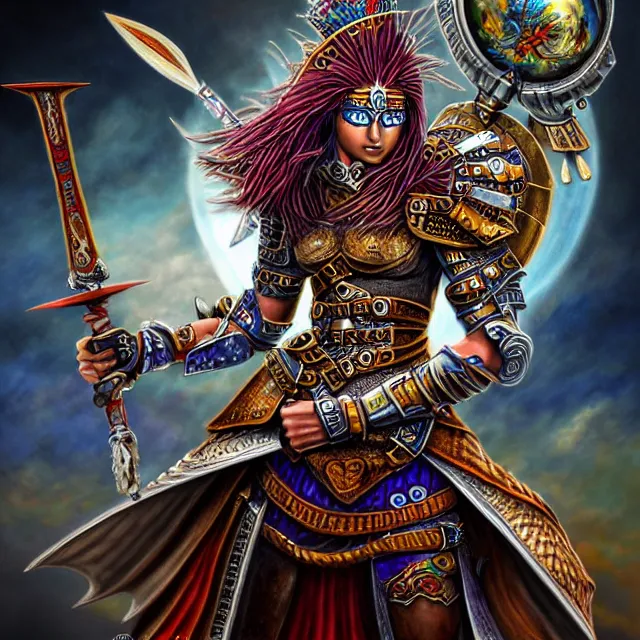 Image similar to magicpunk warrior, highly detailed, 4 k, hdr, smooth, sharp focus, high resolution, award - winning photo, illustrated by anne stokes, photorealistic