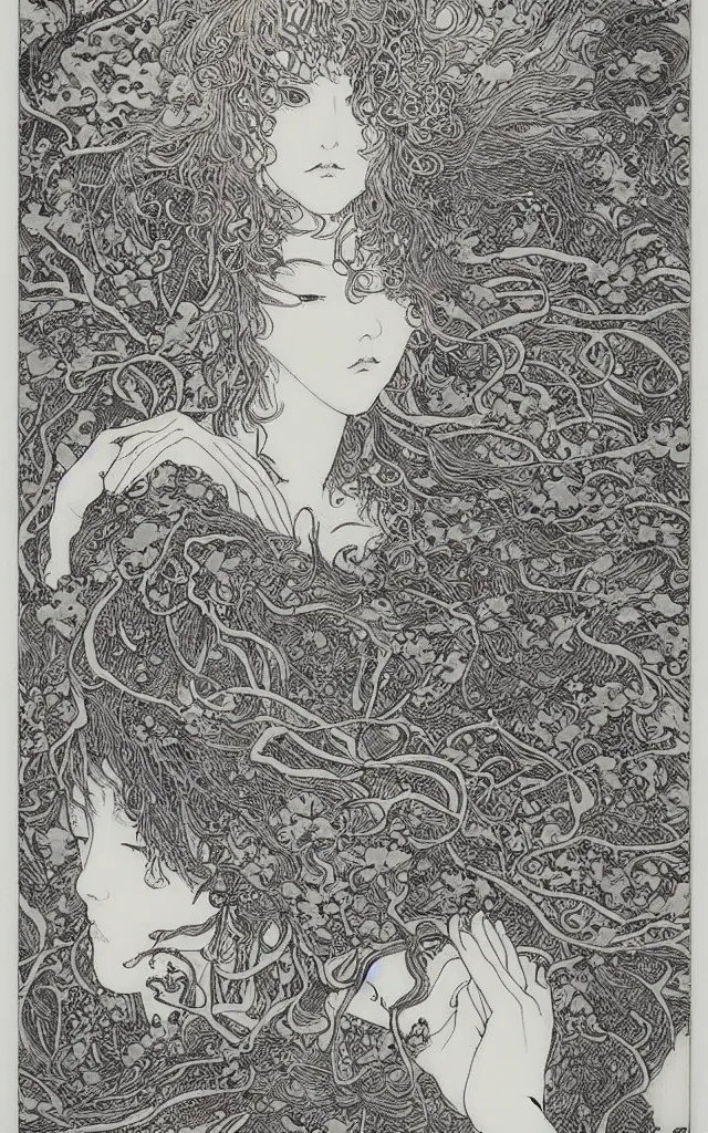 Image similar to delicate wolf spirit drawn by Takato Yamamoto, mystic eyes, clean ink detailed line drawing, intricate detail drawing, portrait