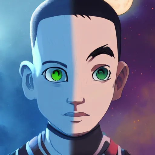 Prompt: The boy who lost his heart to the moon, avatar the last airbender, digital art, 8k trending on cgsociety artstation, award winning.