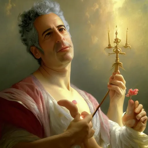 Image similar to A fantasy book style portrait painting of Jeffrey Epstein, François Boucher, Oil Painting, unreal 5, DAZ, hyperrealistic, octane render, Regal, Refined, Detailed Digital Art, RPG portrait, William-Adolphe Bouguereau, Michael Cheval, Walt Disney (1937), Volumetric Golden dappled dynamic lighting, Highly Detailed, Cinematic Lighting, Unreal Engine, 8k, HD