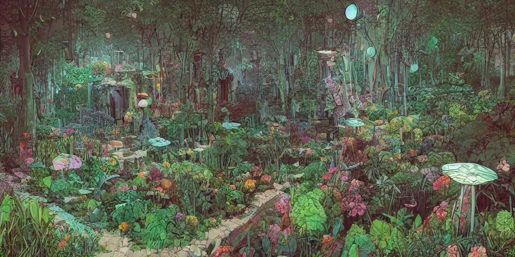 Prompt: a detailed concept art of a serial killers garden, by moebius, by beeple