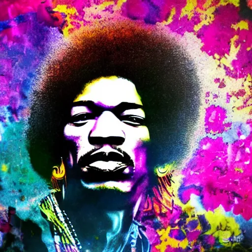 Prompt: jimi hendrix, artistic, abstract, colorful, 8 k, high detail,